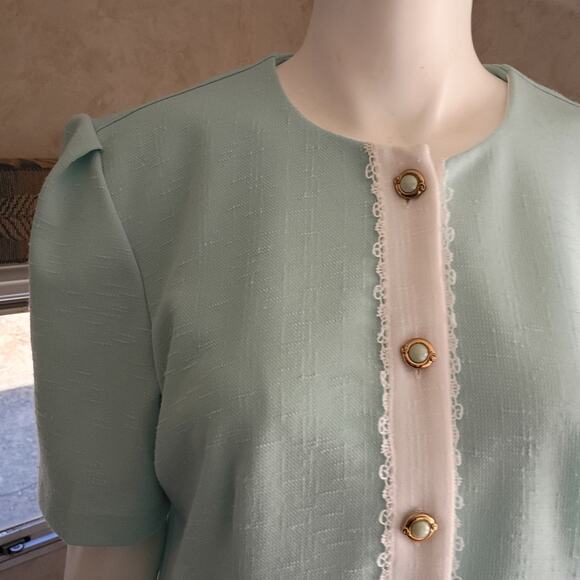 Vntg Pablo Collection Mint Green Skirt Suit Two Piece Set L Made USA Retro 80s - Picture 2 of 10
